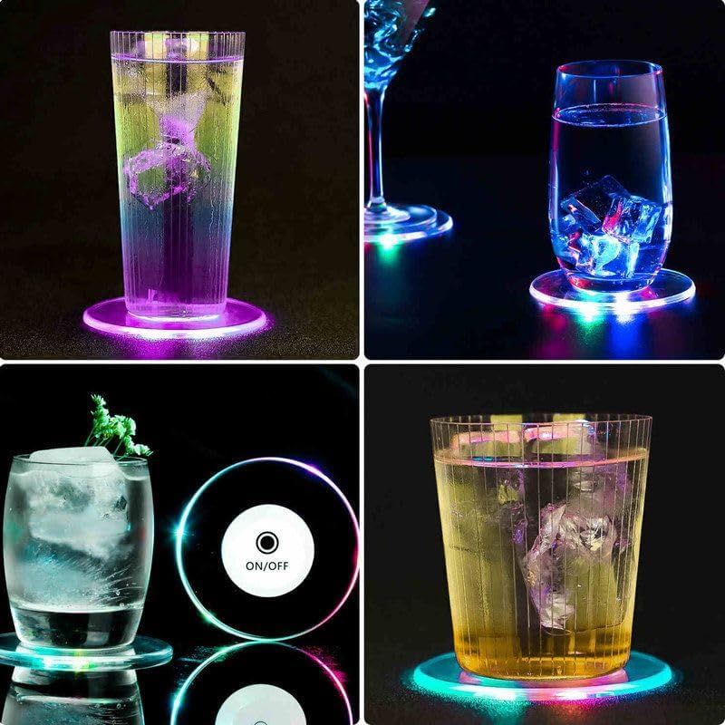6 PCS LED Drink Coasters, Ultra-Thin Acrylic Non-Slip Waterproof Transparent LED Cocktail Coasters for Club Bar Wedding Party Decor (Color) β image 3