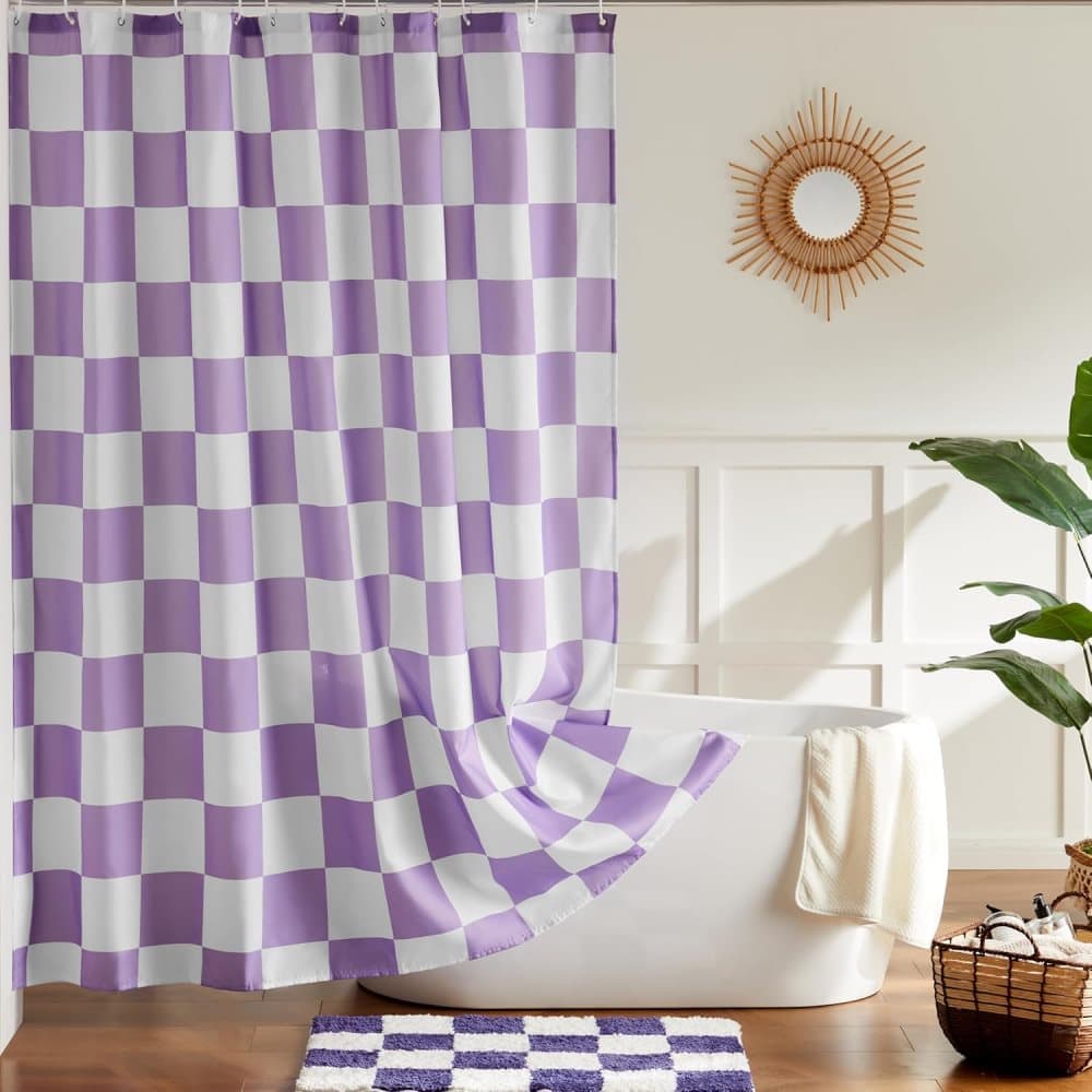 Retro Chess Pattern Checkered Shower Curtain, Purple, 180 × 180 cm — image 2