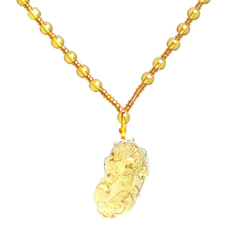Glass Citrine Pixiu Pendant Necklace Citrine three-money brave pendant (full bead chain) — image 2