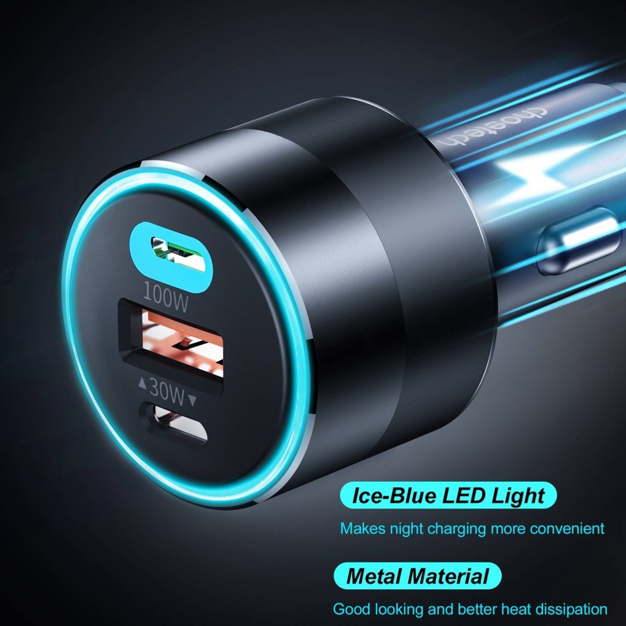 CHOETECH TC0011 130W 3 Ports (Dual USB-C Port PD3.0 + USB-A Port) Fast Car Charger โ image 6