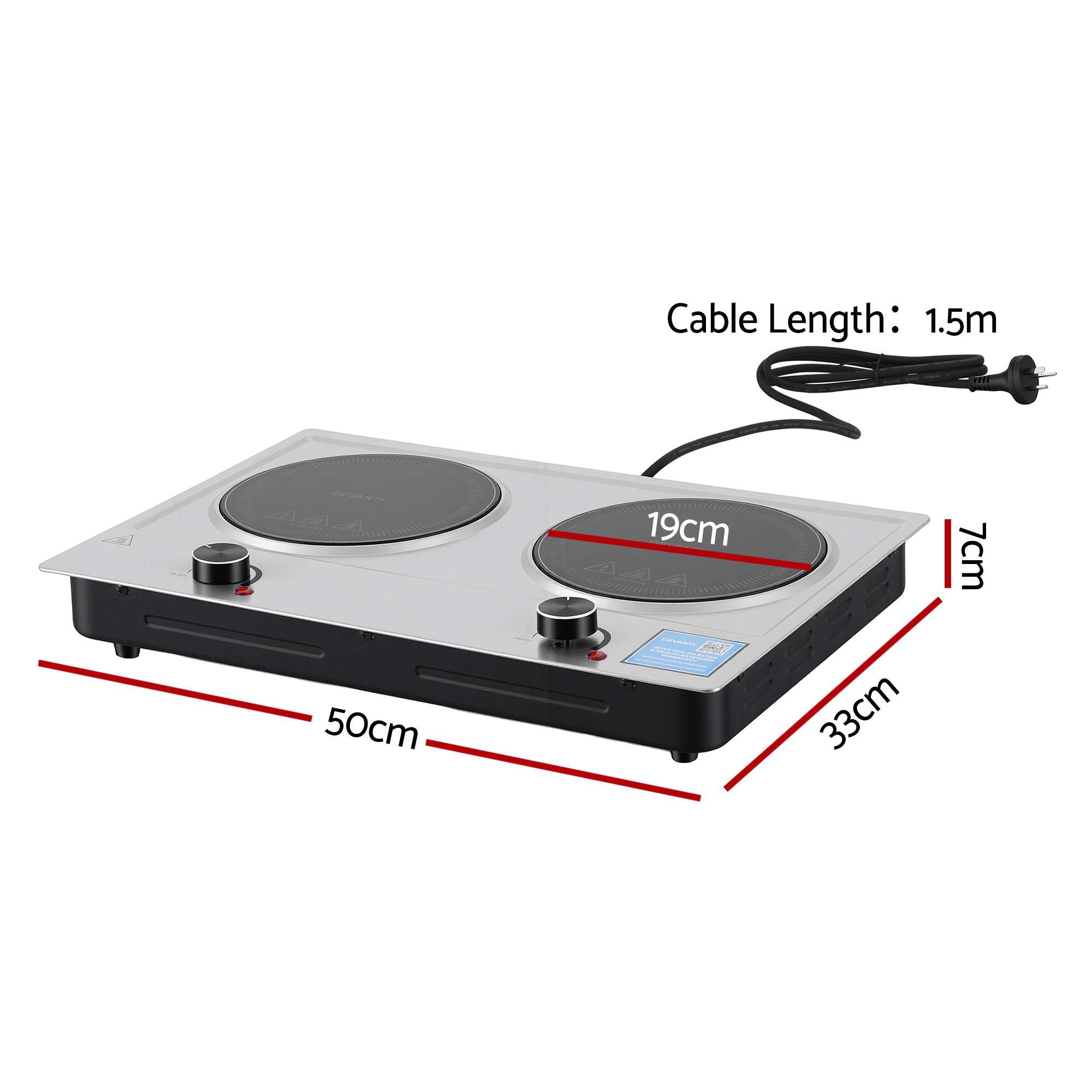 Devanti 2 Hobs Ceramic Cooktop Electric Hot Plate Infrared Knob Control 2400W — image 2