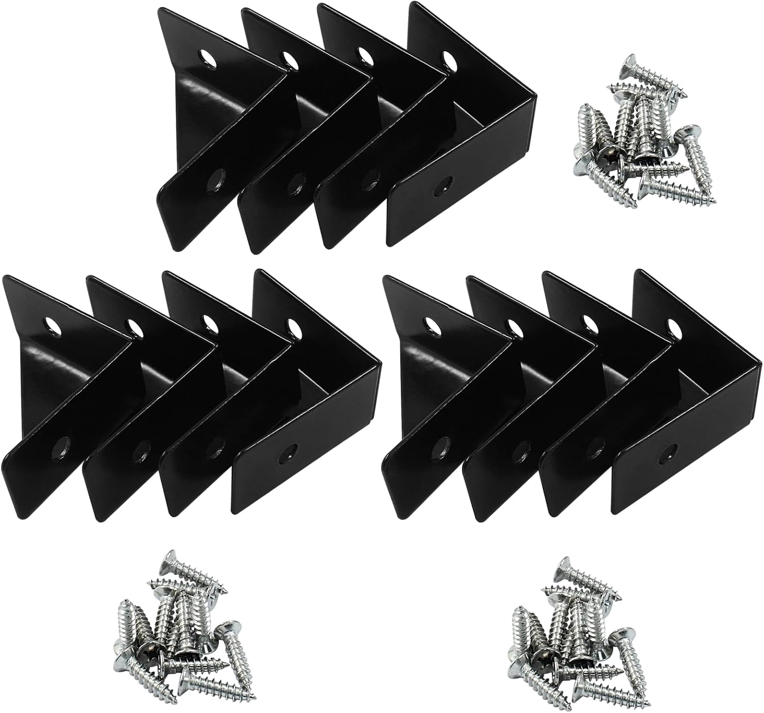 12pcs Angle Corner Shelf Bracket 38mm x 38mm, Cold Rolled Steel Corner Support, Triangular Bracket with Screws for Desk Bed Corner (Black) — image 2