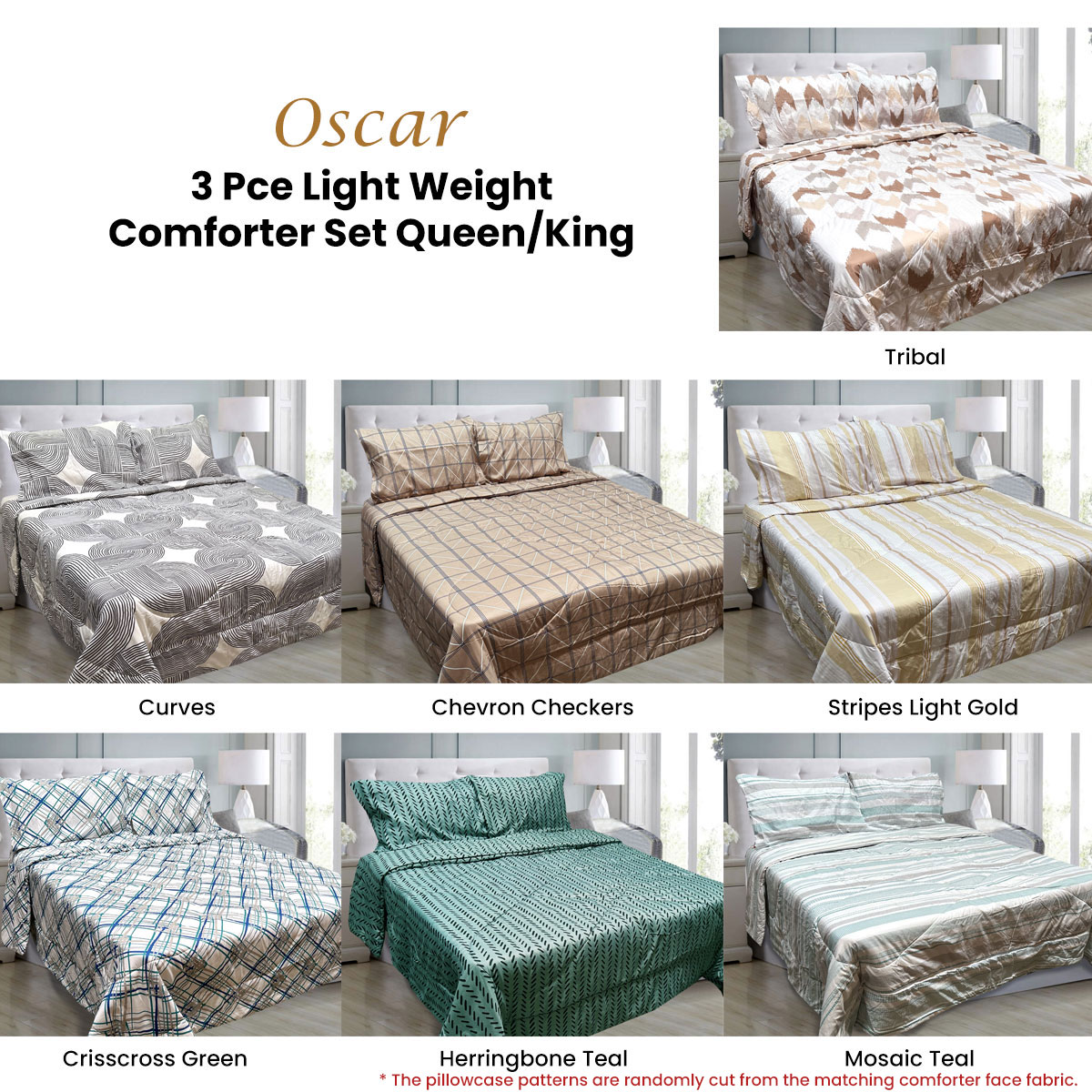 Hotel Living 3 Pce Light Weight Comforter Set Queen/King Oscar Stripes — image 3
