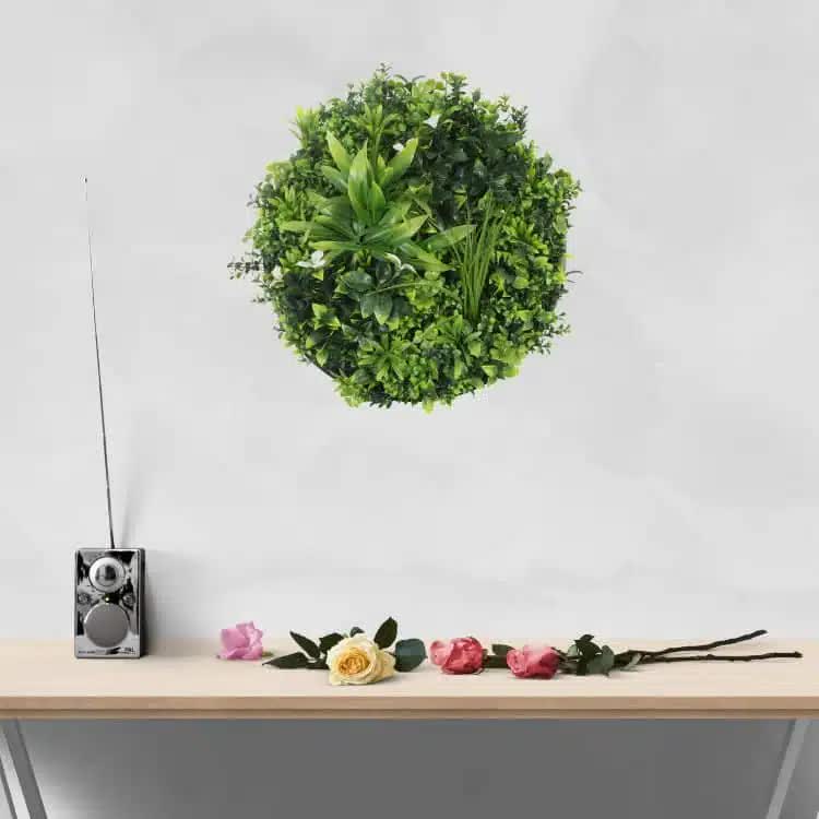 Slimline Flowering White Artificial Green Wall Disc UV Resistant 50cm (Black Frame) — image 2