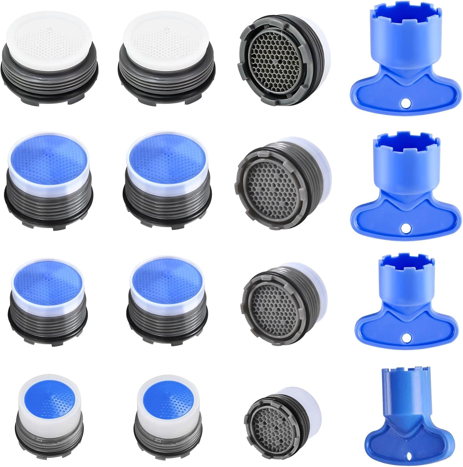 12 PCS Faucet Aerator Set, M16.5, M18.5, M21.5, M24, Kitchen & Bathroom Sink Aerator Replacement with Key Removal Wrench Tool