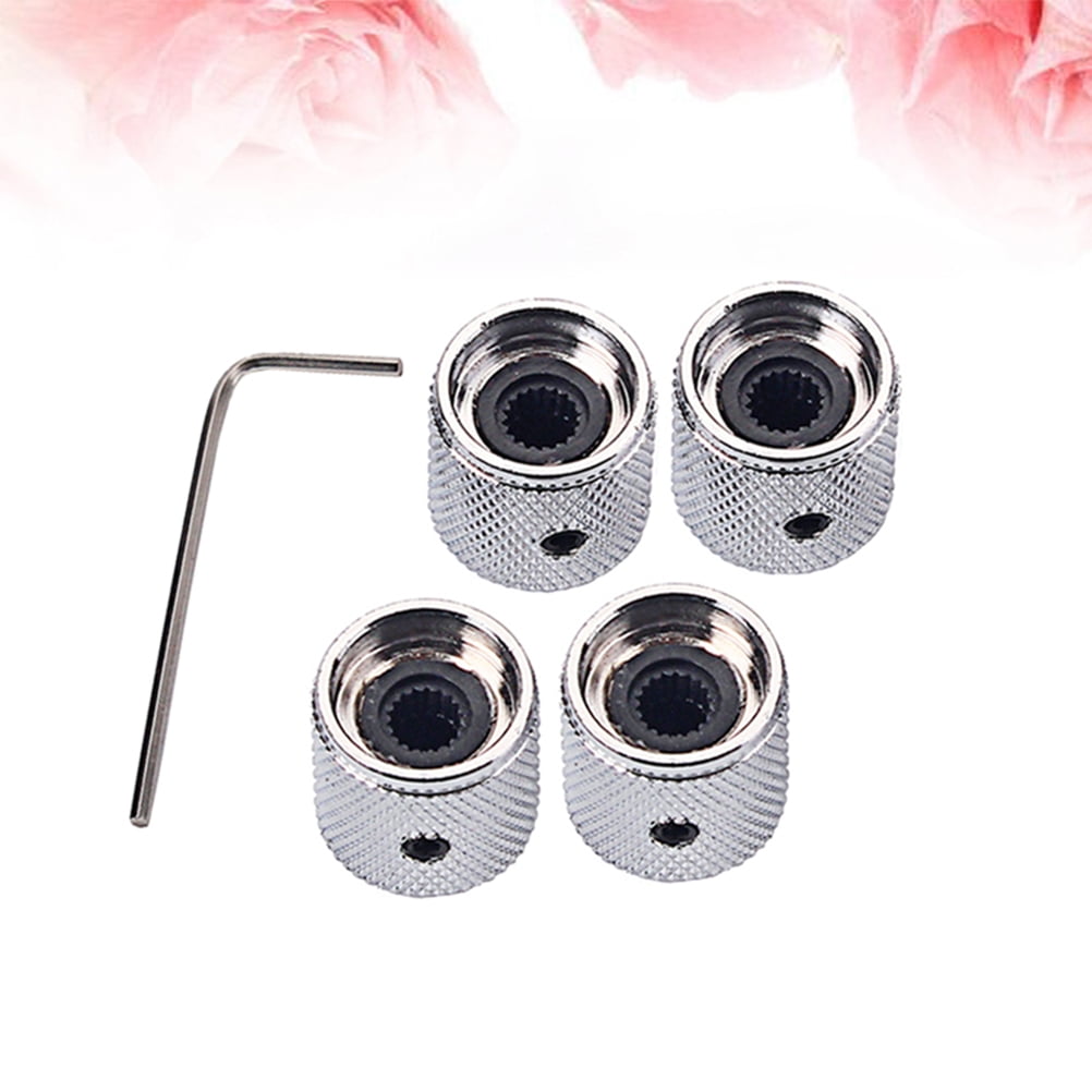 4Pcs Metal Hexagon Knobs for Guitar Volume Control Silver 1.8 x 0.73in