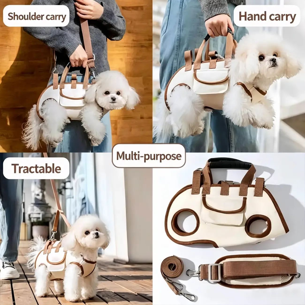 Oxford Fabric Pet Three-in-One Travel System: Horizontal Back Design Protects Spine, Four-Leg Separation, Three Uses in One: Kennel, Backpack, and Leash/Size S โ image 6