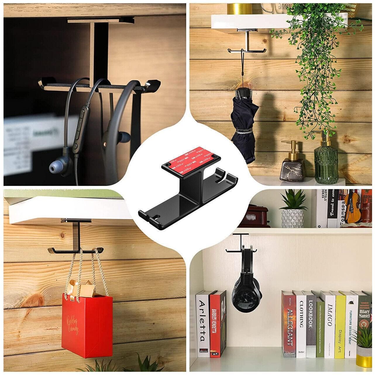 Universal Dj Headphone Pc Hanger Hook Tape Under Desk Dual Headset Mount Holder - Black โ image 5