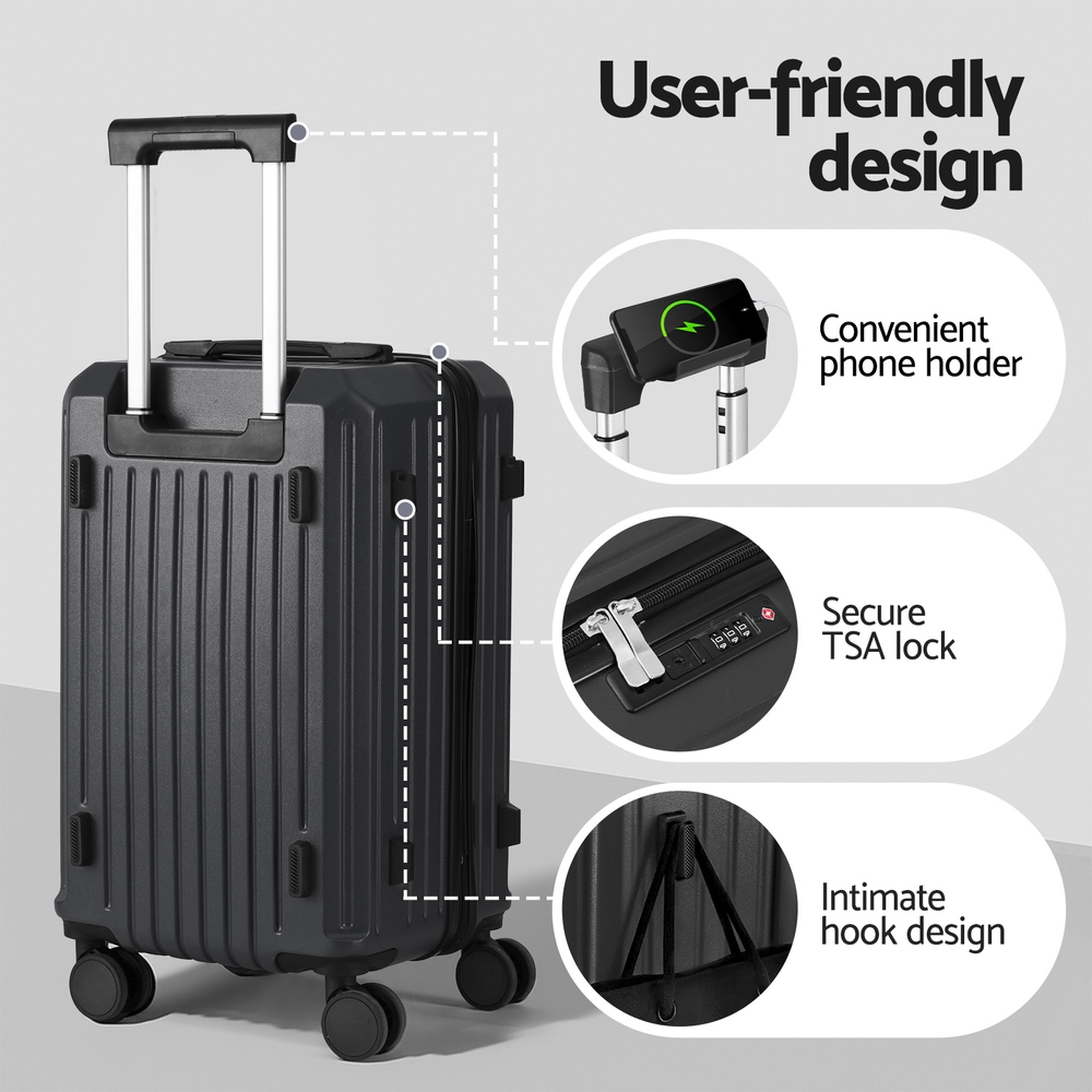 Wanderlite 2pcs Trunk Luggage Suitcase Travel Carry On TSA Lock 12" 20" Black — image 5