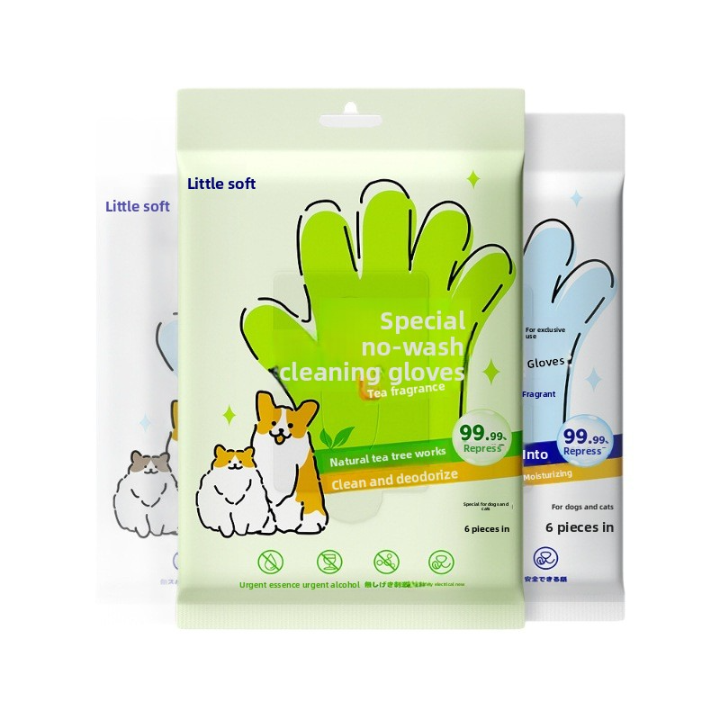 pet products -free cleaning gloves for dog bathing and deodorizing, cat dry cleaning wet wipes supplies, two packs โ image 4