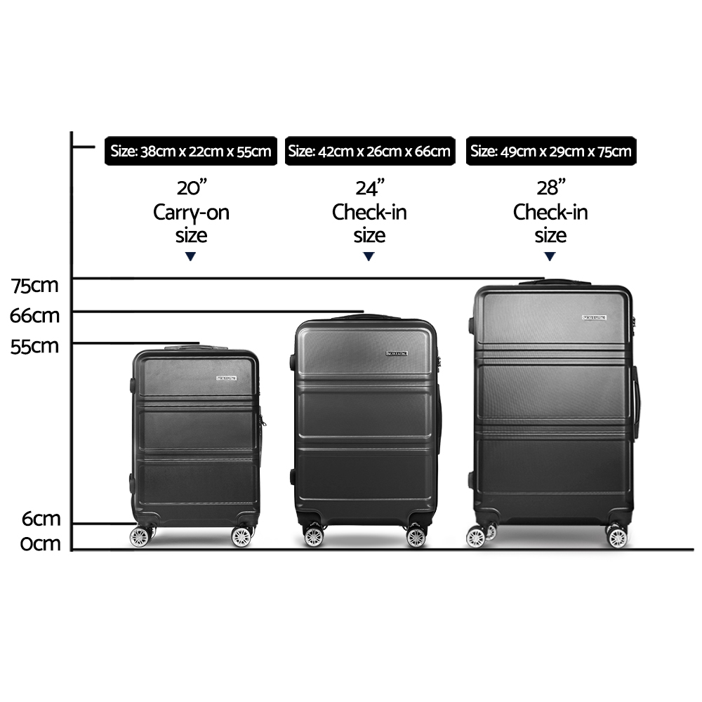 Wanderlite 3Set 20-24-28 Inch Luggage with TSA Lock Spinner Travel Suitcase Carry On Hard Shell Luggage Case Black โ image 2