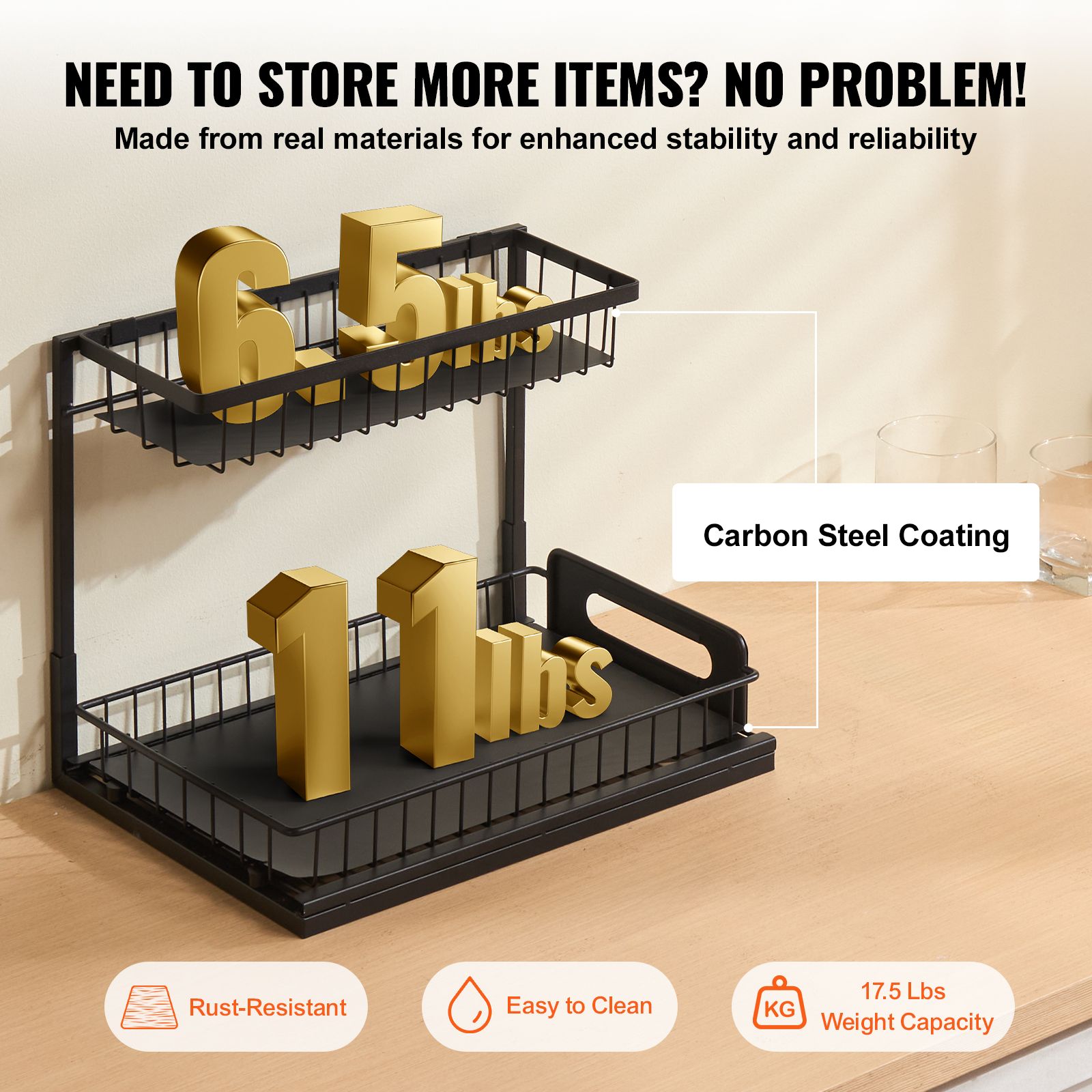 2-Tier Wire Pull Out Cabinet Under Sink Organizer 10.7"x14.2" Drawer Basket — image 5