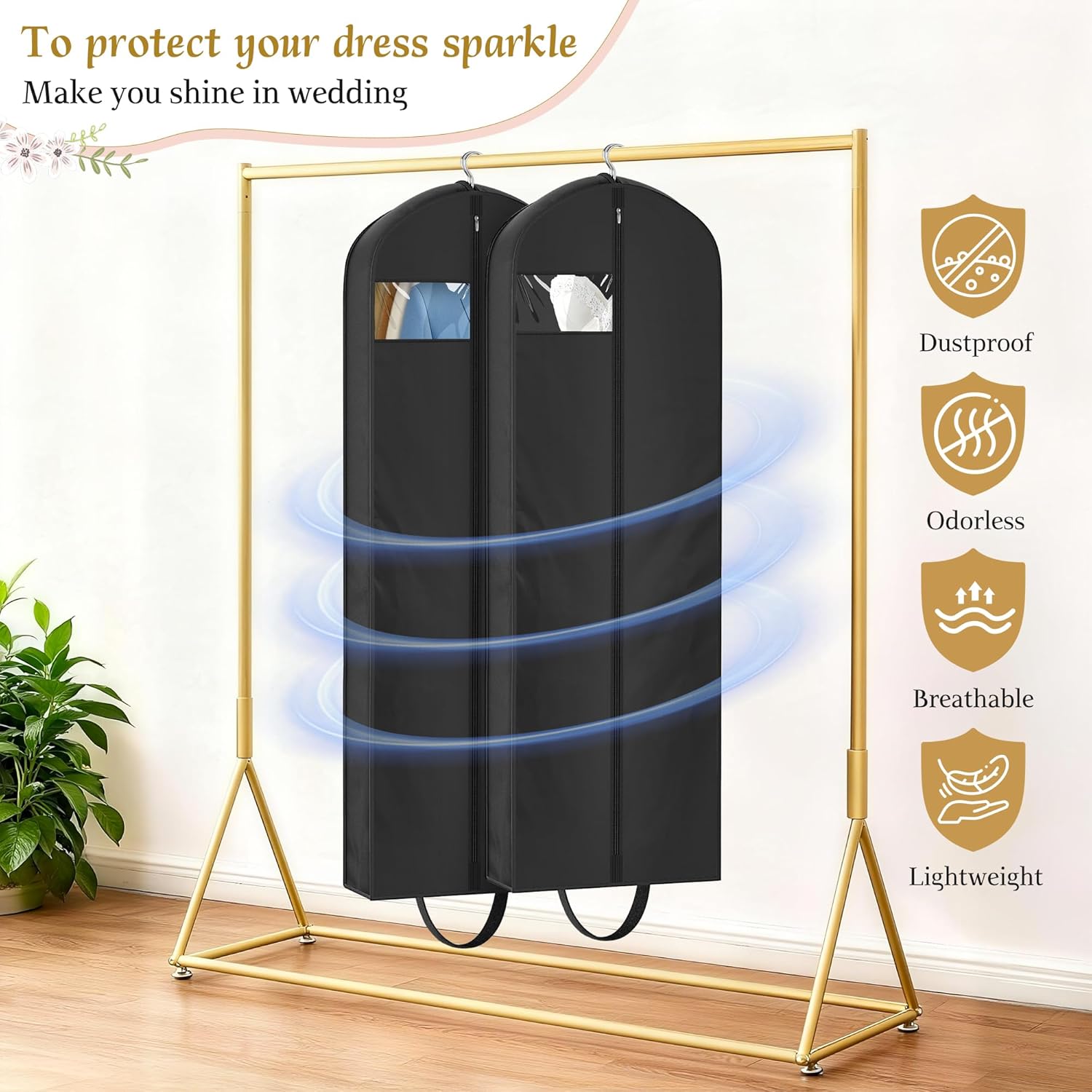 72" Wedding Dress Garment Bag for Travel with 4" Gusseted Long Hanging Dress Bags for Gowns for Women Garment Cover Clothes Storage for Closet, Black — image 6