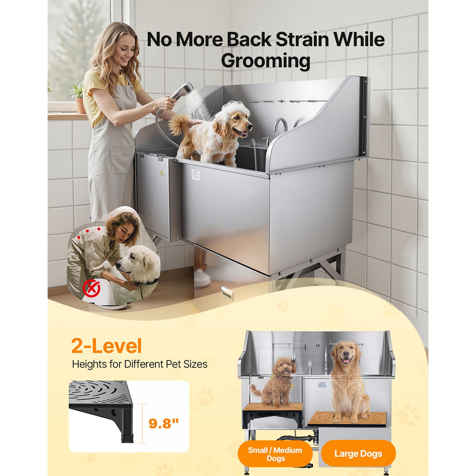 155 cm Dog Grooming Bath Tub Stainless Steel w Ramp Water Filter Left — image 3