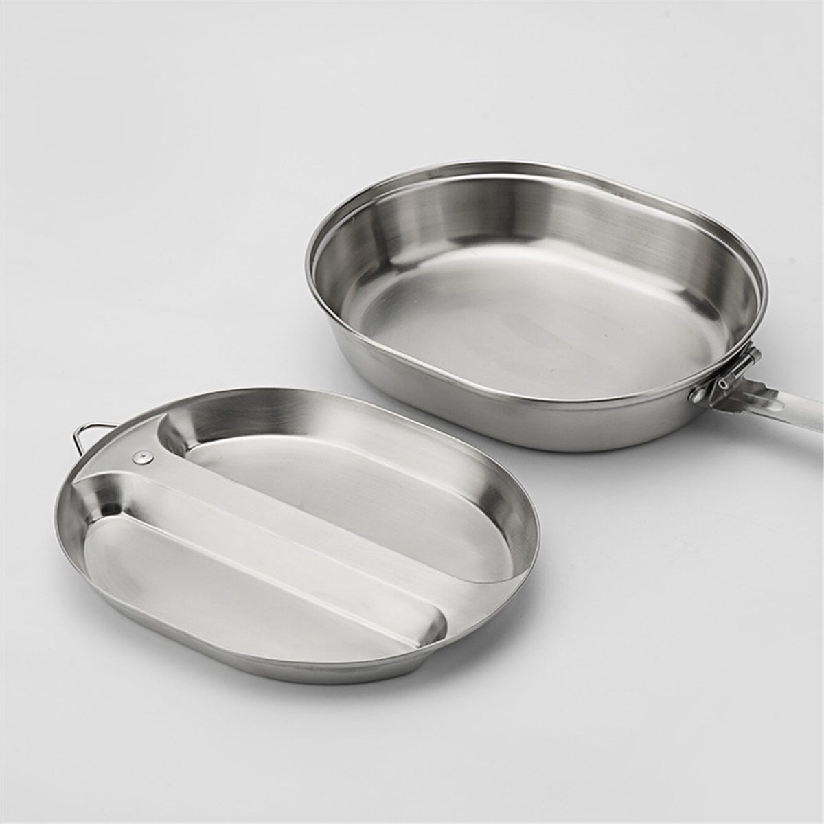 304 Stainless Steel Mess Kit Plate Set Type Outdoor Camping Hiking Picnic BBQ Beach,Stainless Steel Camping Lunch Box with Handle โ image 4
