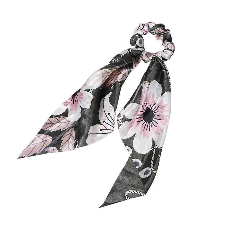Silk Hair Scrunchies, Hair Scarf with Flower Pattern, Stripe Printed Hair Bobbles for Ponytail Holder (6 Pcs Flower Pattern Silk) — image 5