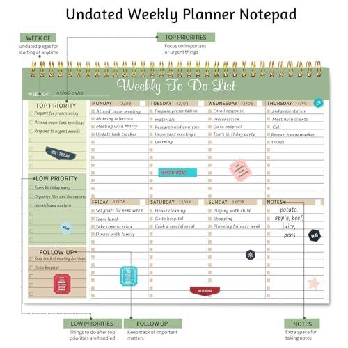 4Pack Weekly To Do List Notepad, 8.5"x11" Desk Planner 52 Sheets, 100GSM Paper Undated Habit Planner, Productivity Organizer Notepad — image 3