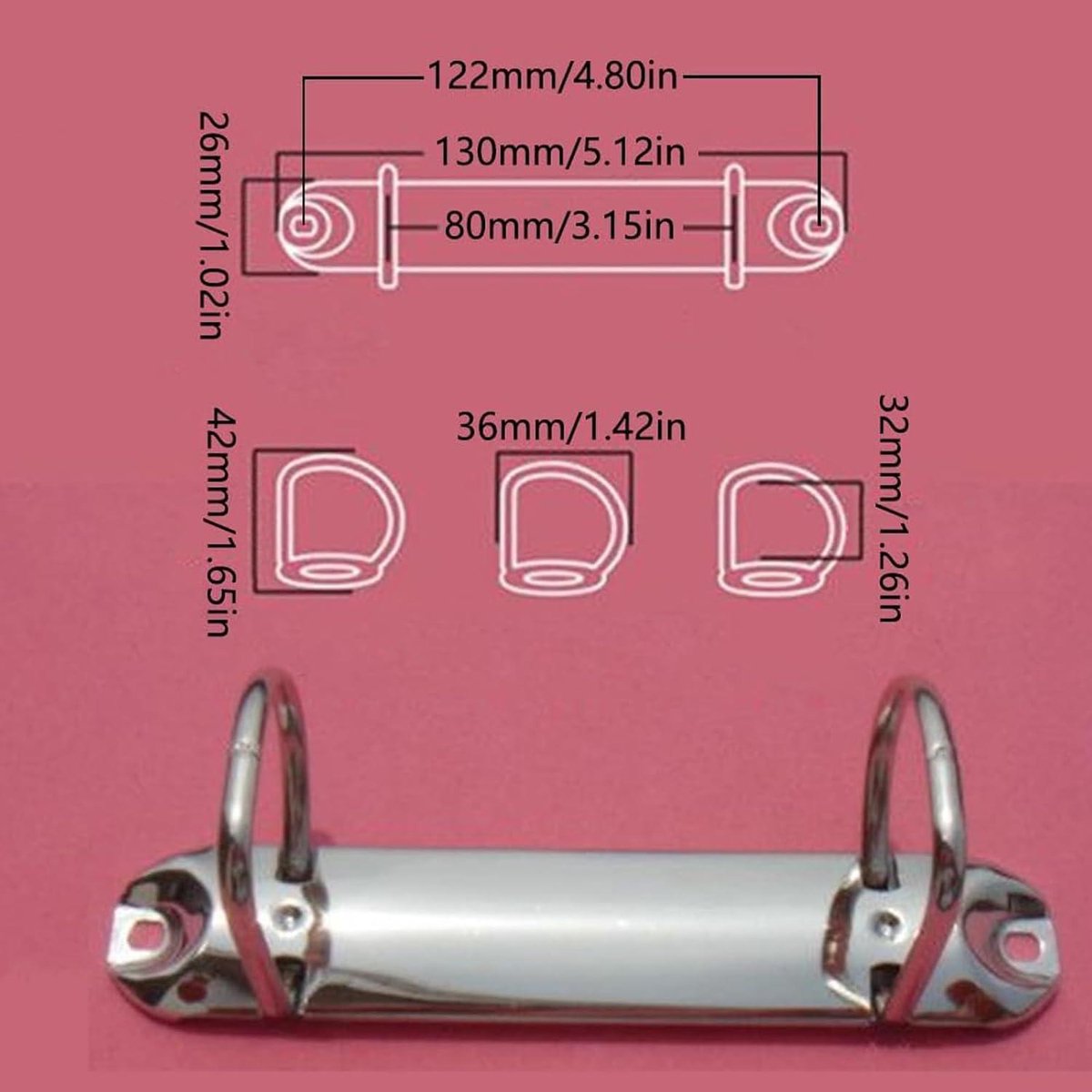 5 pieces D-shaped metal clip ring binder mechanism - set of 2 ring binders for papers, textbook, documents - school supplies - storage accessories — image 2
