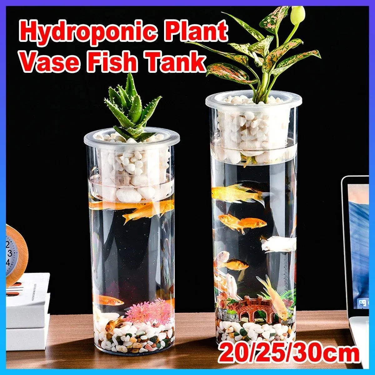 Hydroponic Plant Vase Cylindrical Straight Design Fish Tank for Home Decor - 20cmx10cm β image 2