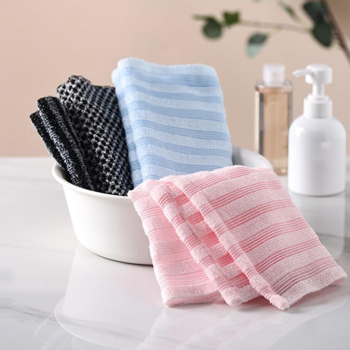 Back Scrubber Set | 2-Piece Exfoliating Shower Towel | Extra Long Exfoliating Washcloth for Men and Women - Scrub Cloth for Body Cleansing and Massage (Blue) — image 5