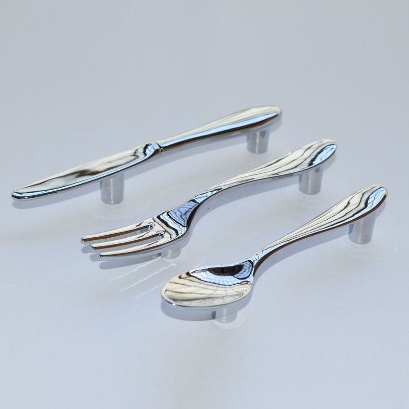 3pcs Silver Funny Cutlery Cabinet Pulls Handles Hole Center Vintage Kitchen Knife Spoon Fork Cupboard Pulls Handles — image 2
