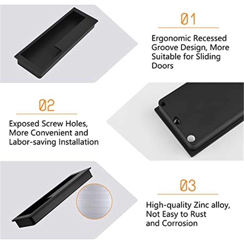 Zinc Alloy Flush Pull Handles, 2pcs Embedded Sliding Door Handle with Hidden Screws, 7.95'' Modern Simple Door Pull Handle for Sliding Barn Drawer Cupboard — image 3