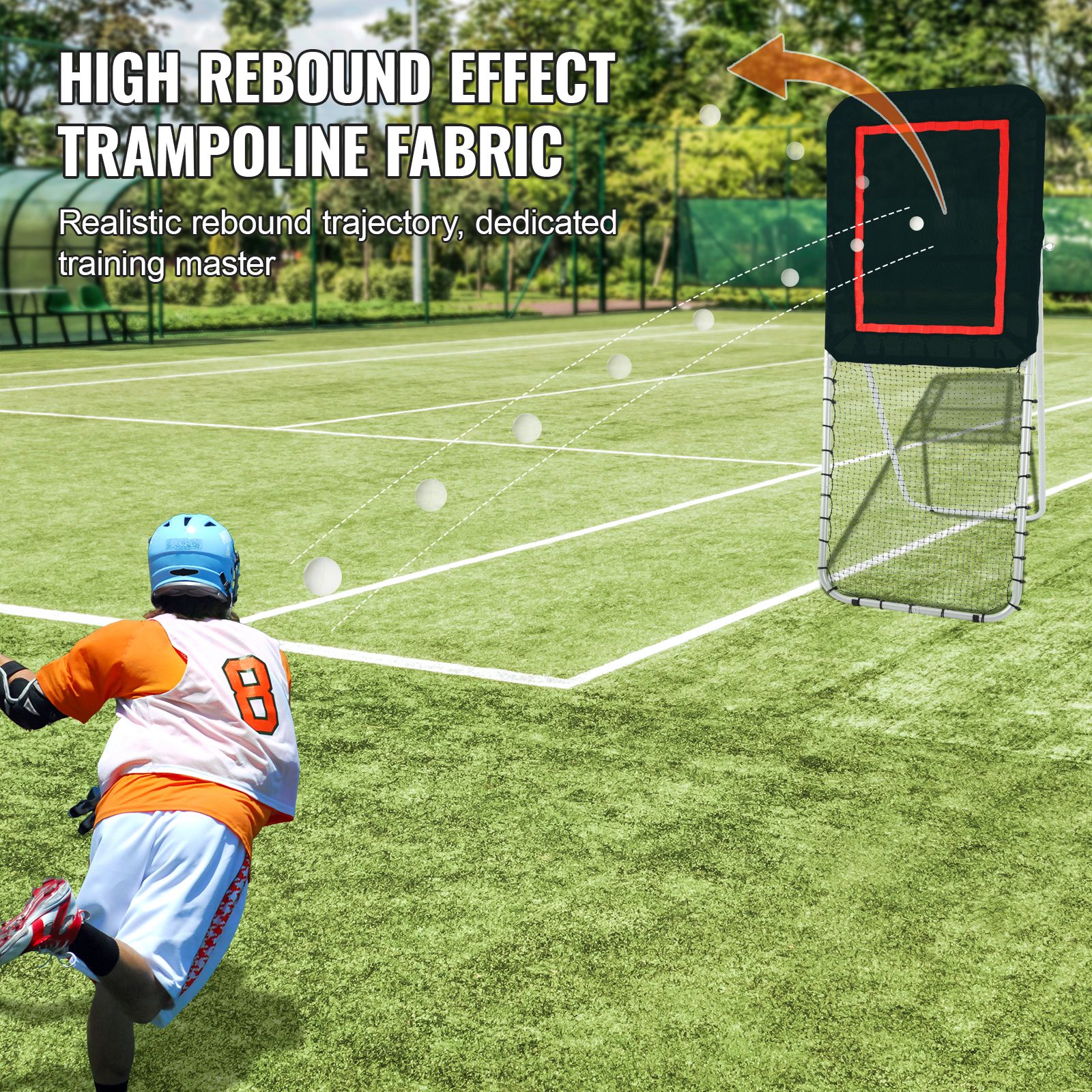 Folding Lacrosse Rebounder for Backyard, 3x8 Ft Volleyball Bounce Back Net, Pitchback Throwback Baseball Softball Return Training Screen, Adjustable โ image 5