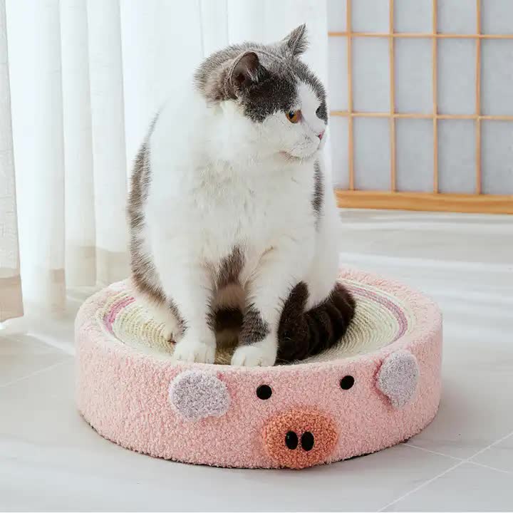 Pink Pig Cat Scratcher Bed - Cute Animal Design Sisal Pad for Scratching & Resting 40*40*10cm โ image 5