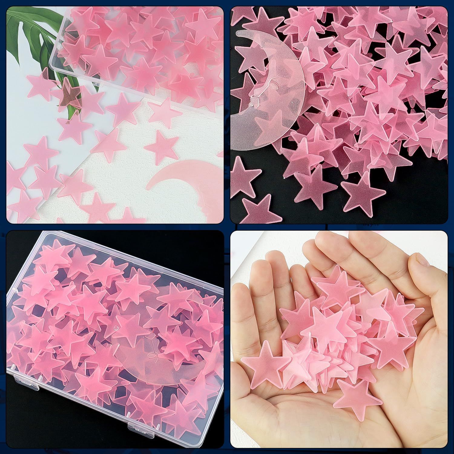 100 Pieces Glow in the Dark Ceiling Stars and Moon Set, 3D Luminous Wall Stickers for Bedroom, Nursery and Party Decor, Pink โ image 6