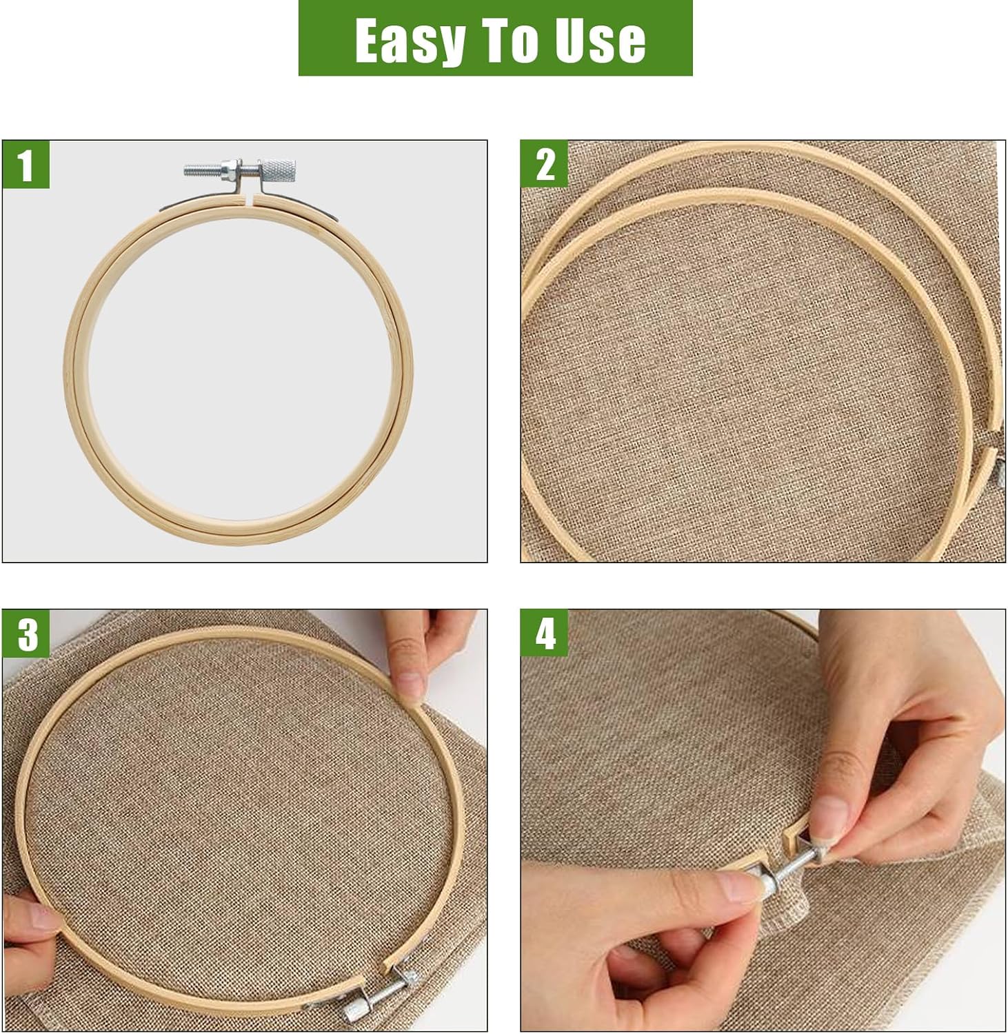 Biaungdo 2 Pieces 10 Inch Embroidery Hoops, Round Wood Embroidery Hoops, Adjustable Bamboo Circle Cross Stitch Hoop Ring, Wooden Embroidery Frames for Art — image 3