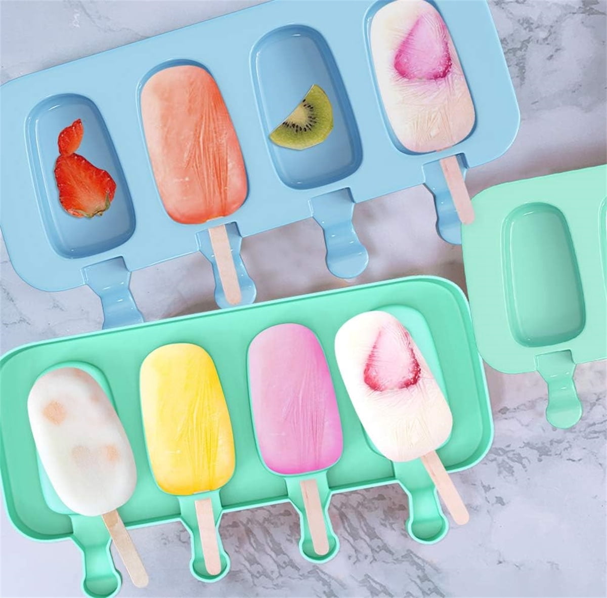 Set of 2 Silicone Ice Cream Molds,8.4x4.9In Reusable Ice Pop Molds with 100Pcs Wooden Sticks,Easy Release Ice Pop Make โ image 4