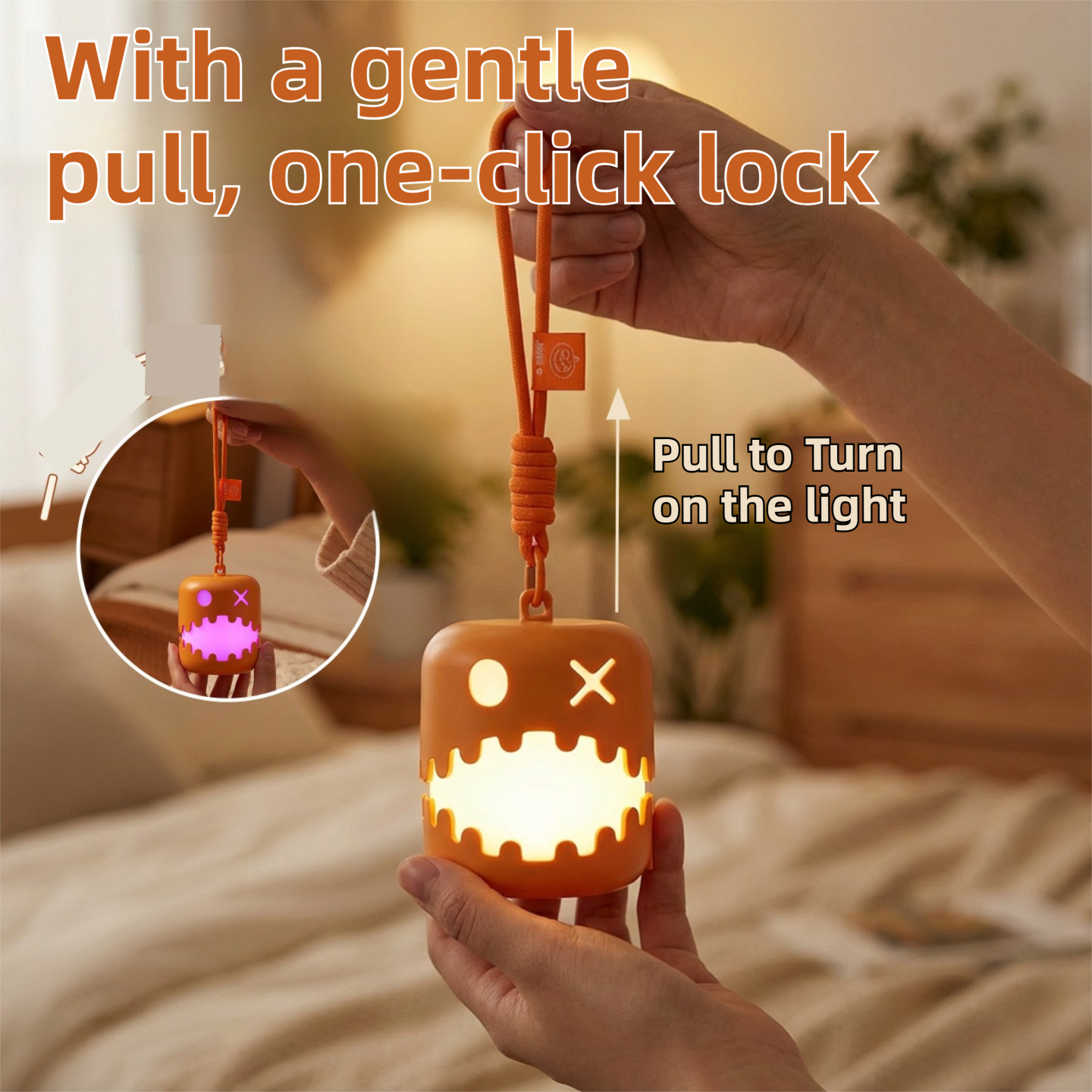 3PCS Dual-Sided Halloween Pumpkin Fun Lantern - Rechargeable Pull Cord LED Night Light with 7-Color Flash and Warm White Modes โ image 3