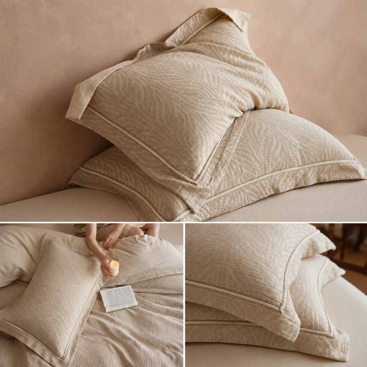 Floral Linen Style Pillowcase Set - 2 Piece Pillow Covers 48 x 74 cm - Wide Border Design (Style 2) — image 2