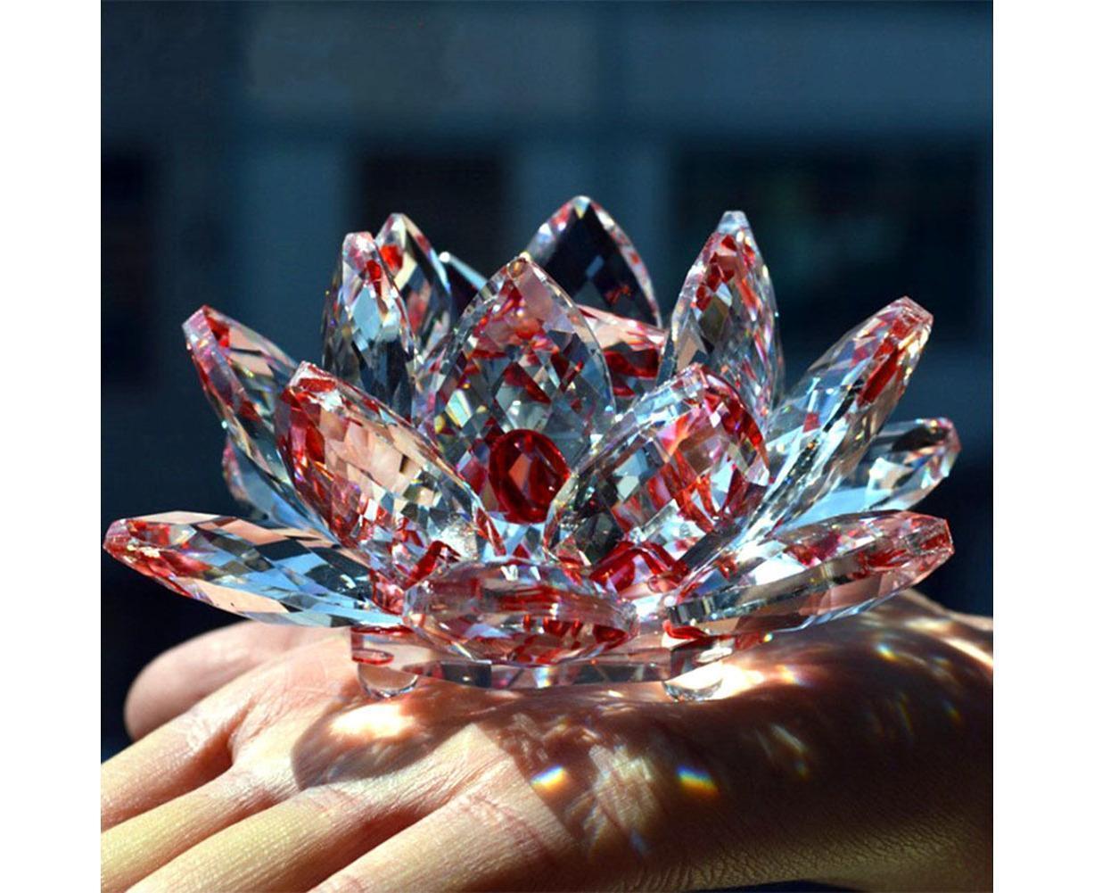 Artificial Quartz Crystal Lotus Flower Figurine Wedding Party Decor Souvenir-Colorful โ image 3