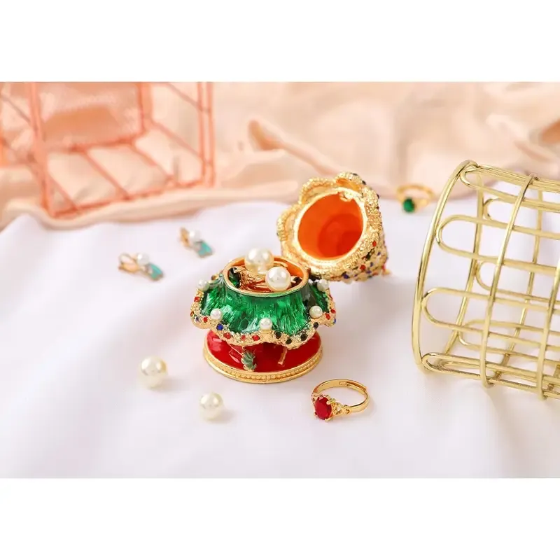 Enamel Christmas Tree Jewelry Box – Rhinestone & Pearl Luxe Desk Decor, Ring & Earring Storage, Perfect for Christmas, Birthdays, Housewarmings, Ideal Gift for — image 6