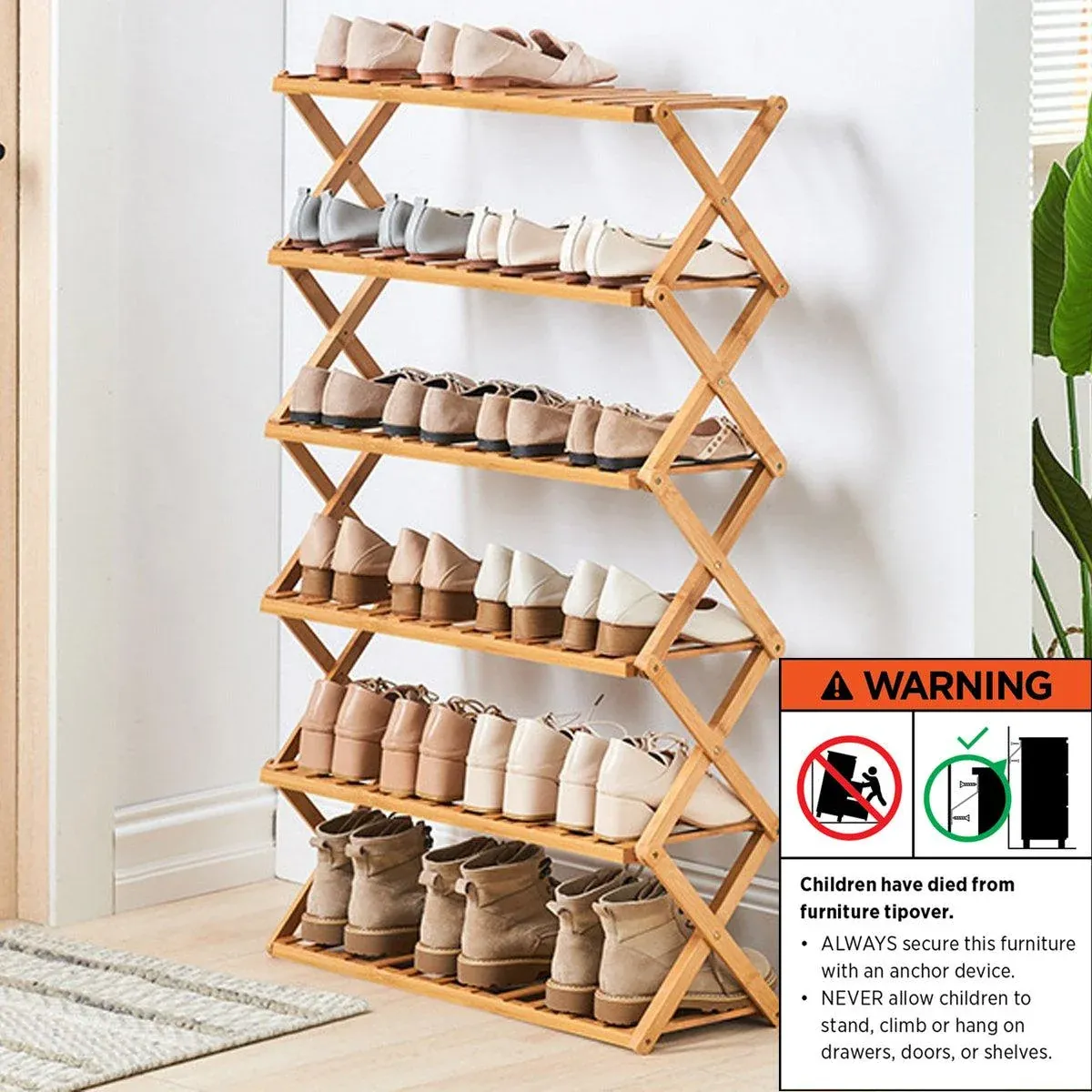 6 Tier Folding Shoe Rack Home Shoe Storage Organizer Space Saving for Shoes — image 5