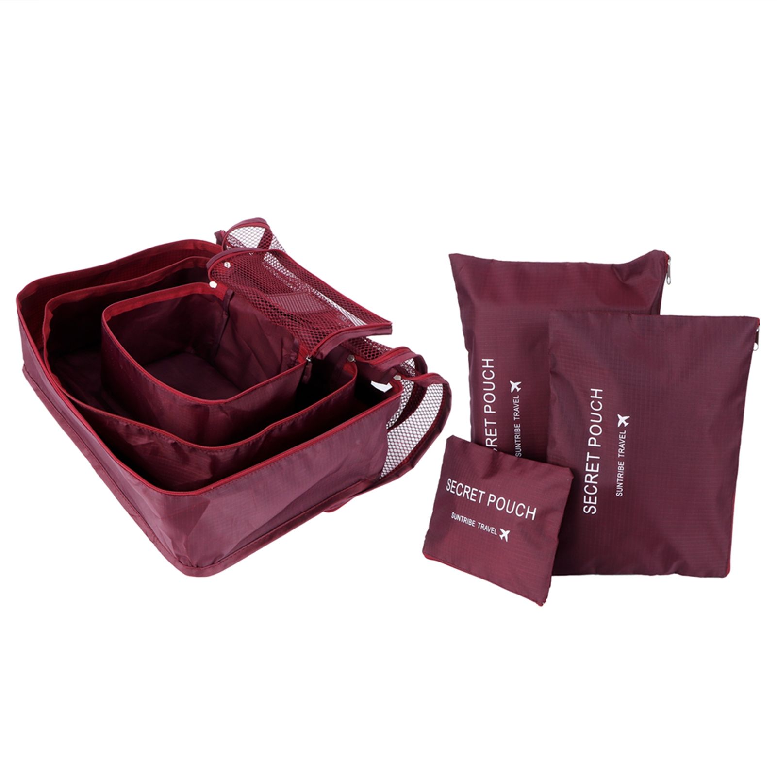 6Pcs/Set Storage Bag Clothing Sorting Bag Luggage Suitcase Packing Organizer for TravellingWine Red — image 5