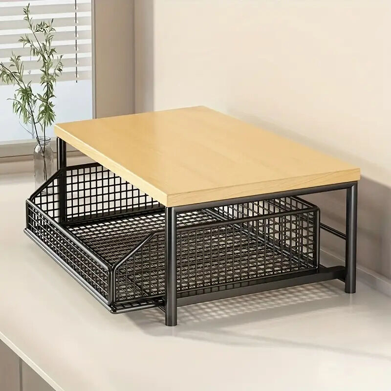 Modern Kitchen Microwave Shelf with Drawer: Sturdy and solid structure, designed to save counter space for storing appliances, utensils, dishes, and household — image 2