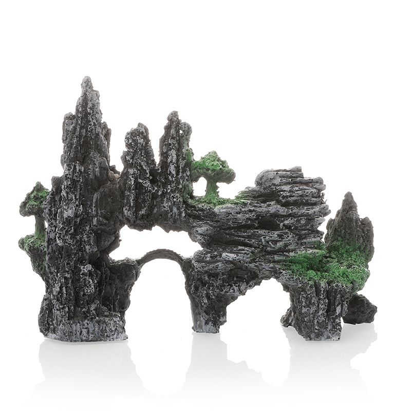 Large Fish Tank Decorations, Mountain View Aquarium Ornament with Tree House Cave Bridge Artificial Plastic Plants Aquarium Decorations — image 3