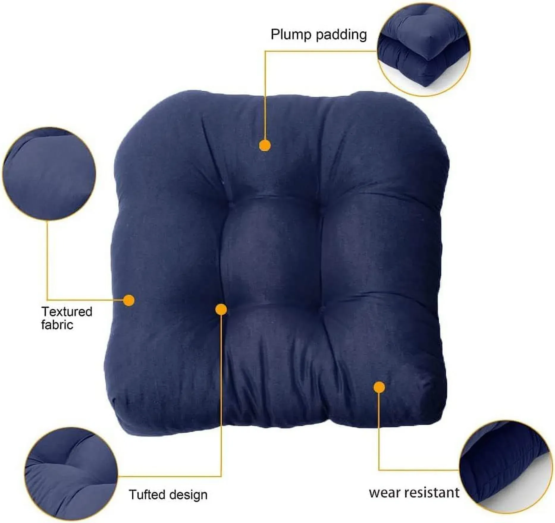 Outdoor Chair Seat Cushions 2 Pack, Waterproof Thickened Tufted U Shaped Patio Chair Cushions for Patio Furniture, Navy Blue 18 x 18 Inch โ image 4
