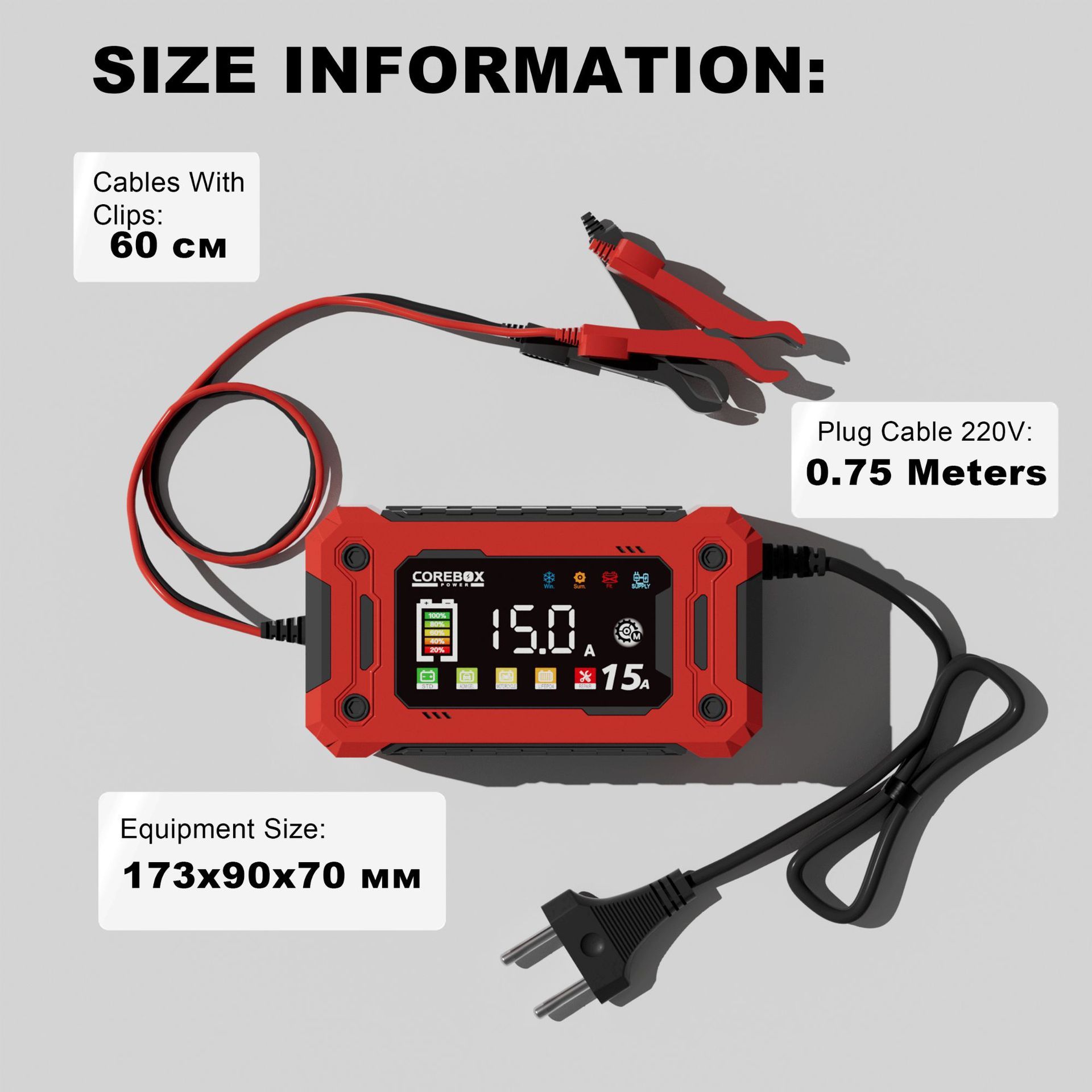 15-Amp Battery Charger, 12V Lithium iron phosphate battery Car Battery Charger Trickle Charger Smart Battery Maintainer w/Temp Compensation for Car Truck Lawn — image 5