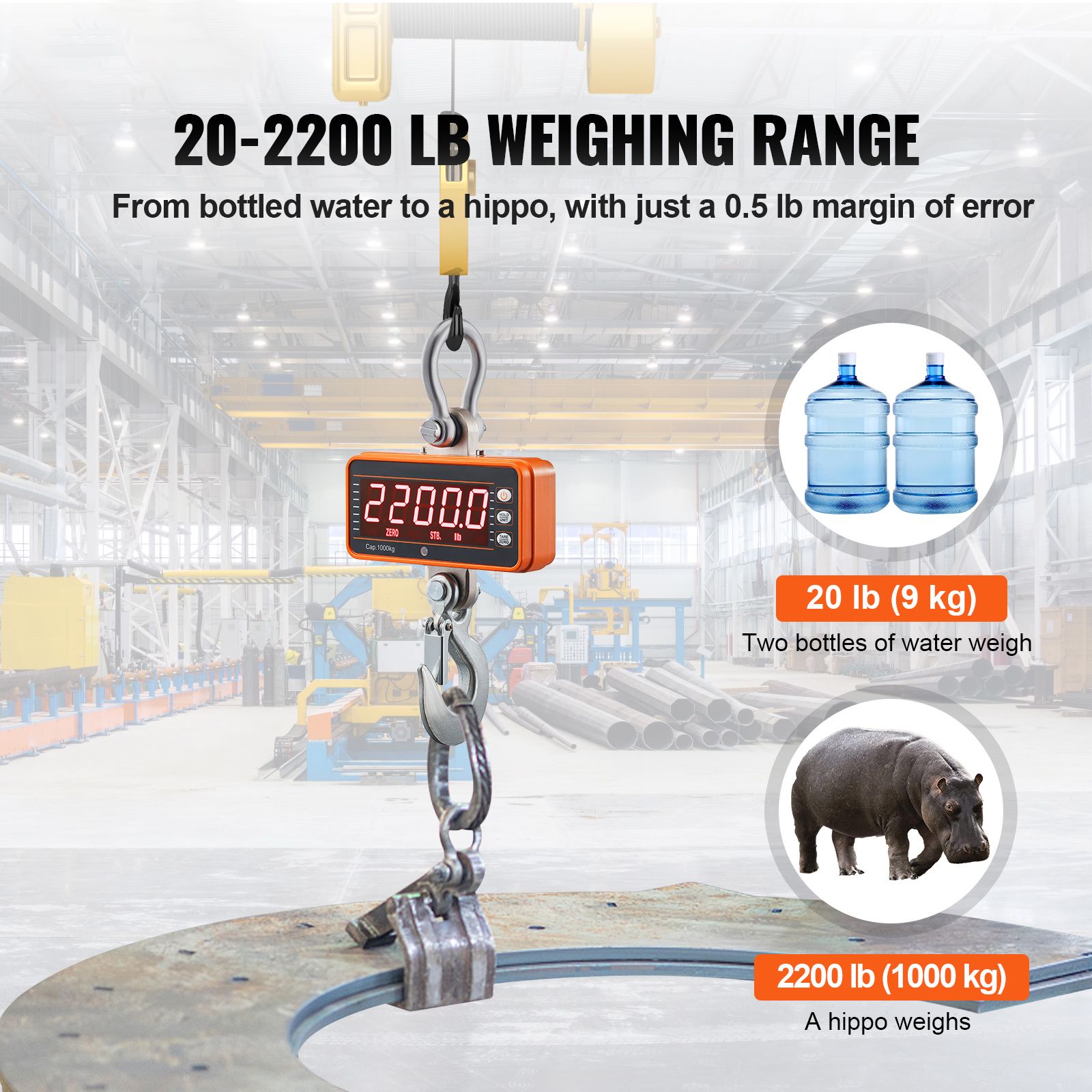 Digital Crane Scale, 2200 lbs/1000 kg, Industrial Heavy Duty Hanging Scale with Remote Control, Cast Aluminum Case & LED Screen, High Precision for — image 2