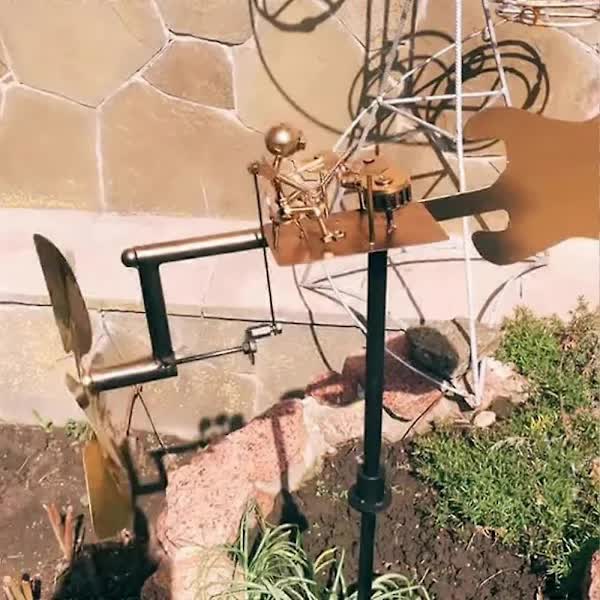 Drummer Weather Vane Garden Decoration, Handmade Metal Percussionist Music Weather Vane Statues Ornaments, Rock Art Wind Spinners Weather Vane for Yard Lawn — image 4