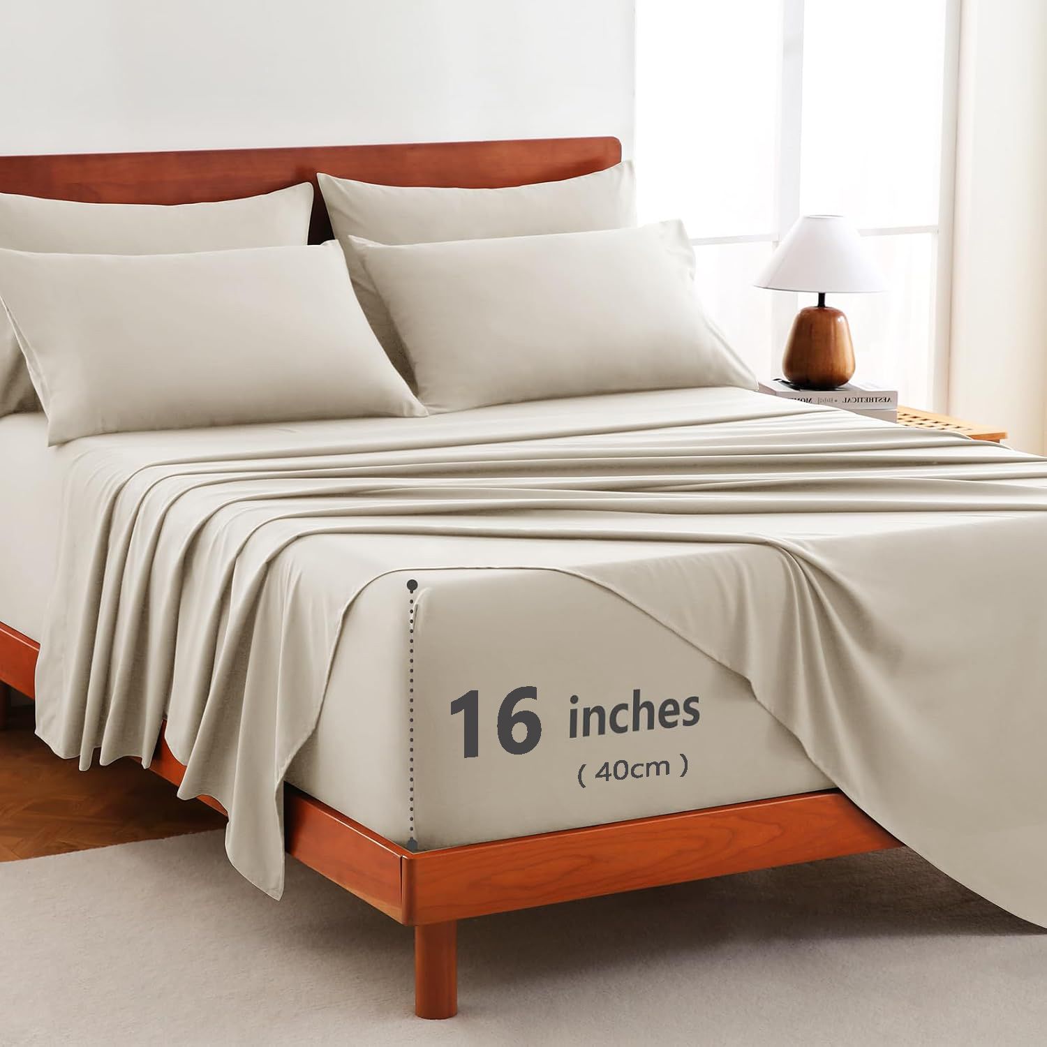 Hotel Soft Bed Sheet Set- Bedding Sheets & Pillowcases -Breathable Bedding - Wrinkle, Fade, Stain Resistant-Deep Pocket Flat Fitted Bed Sheet Set(Cream