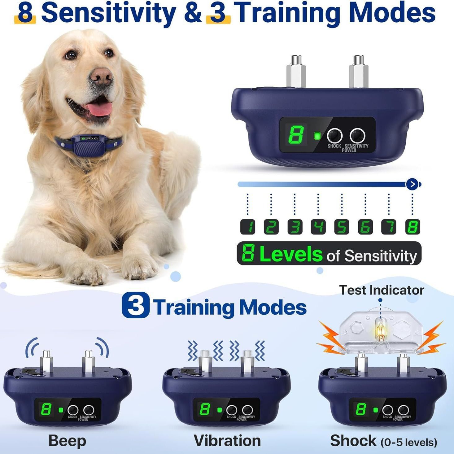 Dog Bark Collar for Large Medium Dogs,Automatic Barking Collar with 3 Training Mode,Rechargeable Anti Bark Collar (blue) — image 4