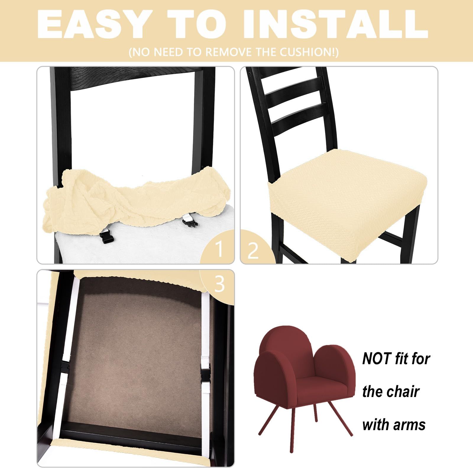 2pc Waterproof Seat Covers Set of 2, Dining Room Seat Covers, Stretch Chair Slipcover for Chairs with No Arms, Beige โ image 2