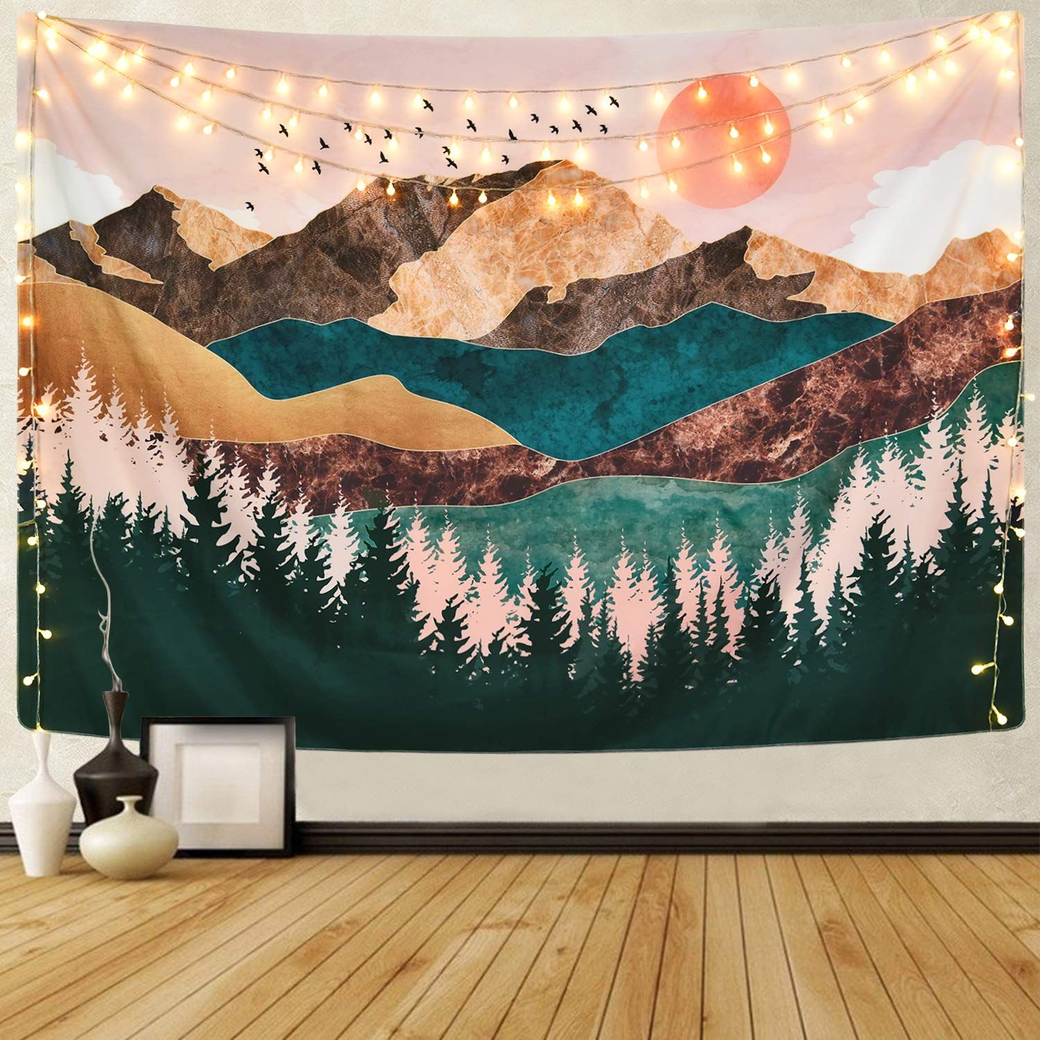 Mountain Tapestry Forest Tree Tapestry Sunset Tapestry Nature Landscape Tapestry Wall Hanging for Room — image 5