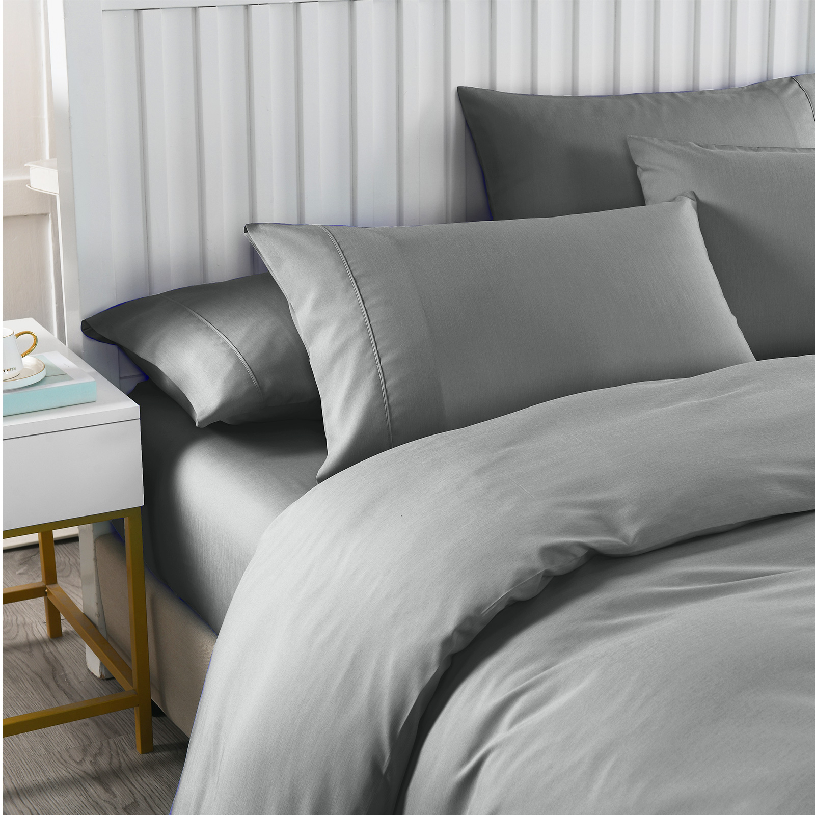 Royal Comfort 2000TC 6 Piece Bamboo Sheet & Quilt Cover Set Cooling Breathable - Queen - Grey — image 2
