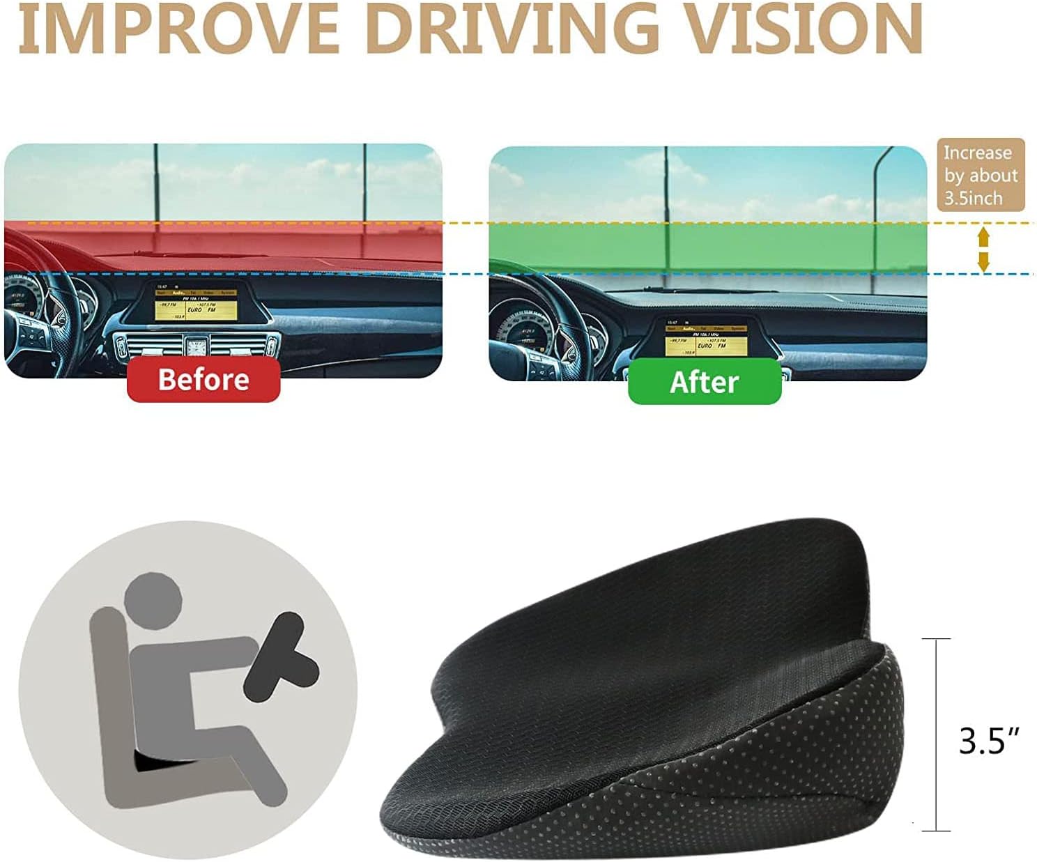 Car Seat Cushion - Memory Foam Car Seat Pad - Sciatica & Lower Back Pain Relief - Car Seat Cushions for Driving - Road Trip Essentials for Drivers(Black) โ image 5