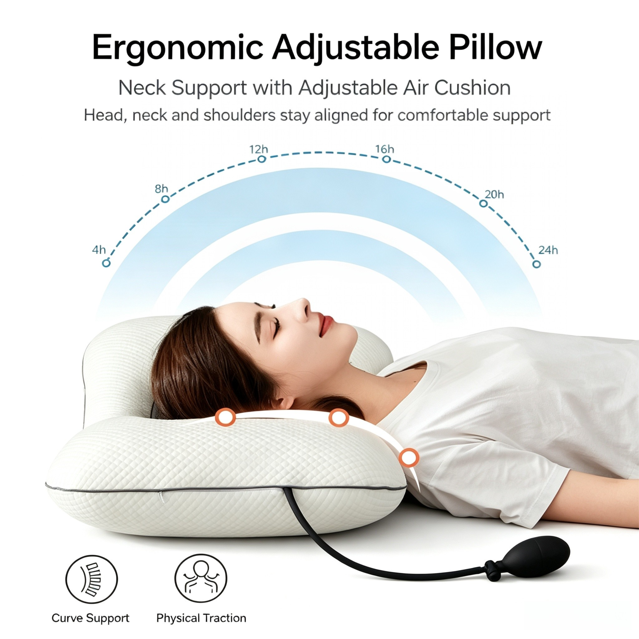Grey Airbag Adjustable Cervical Neck Support Pillow - All Reason High Resilient Ergonomic Bed Traction Pillow with 4D Textured Massage Nodes and Removable — image 3